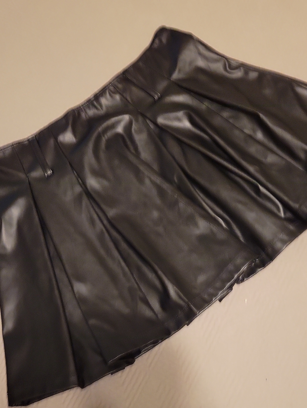 Black Faux Leather Circle Skater Mini Skirt